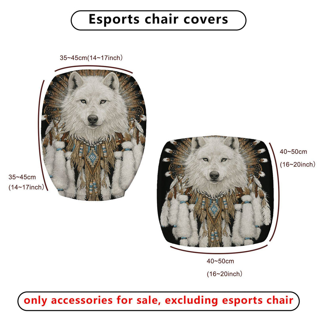 2-Piece Animal Native Feathers Tribal Wolf  Computer Chair Cover Set, Seat and Backrest
