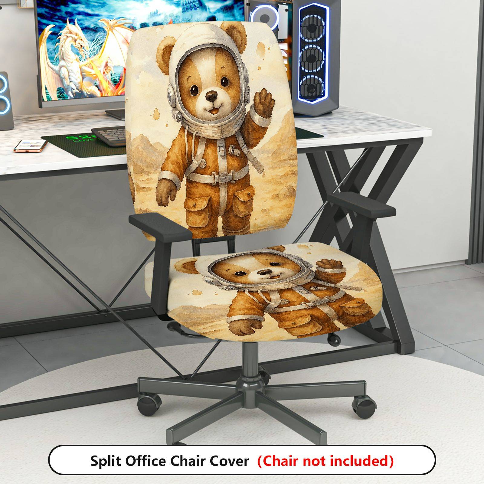 2-Piece astronaut bear adventure space novelty  Computer Chair Cover Set, Seat and Backrest