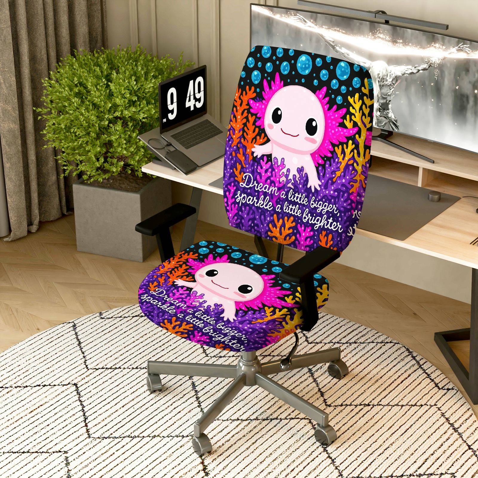 2-Piece Animal Inspirational Colorful Coral Bubble  Computer Chair Cover Set, Seat and Backrest