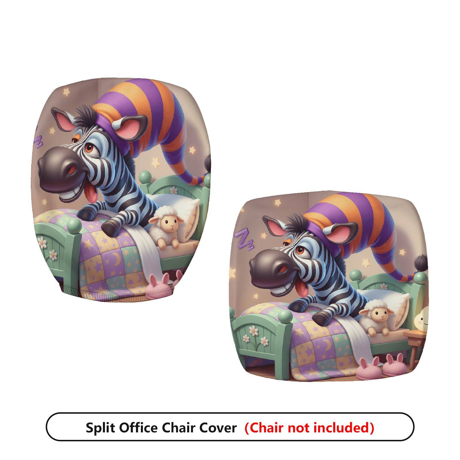2-Piece Animal Zebra Night Moon Star Colorful  Computer Chair Cover Set, Seat and Backrest