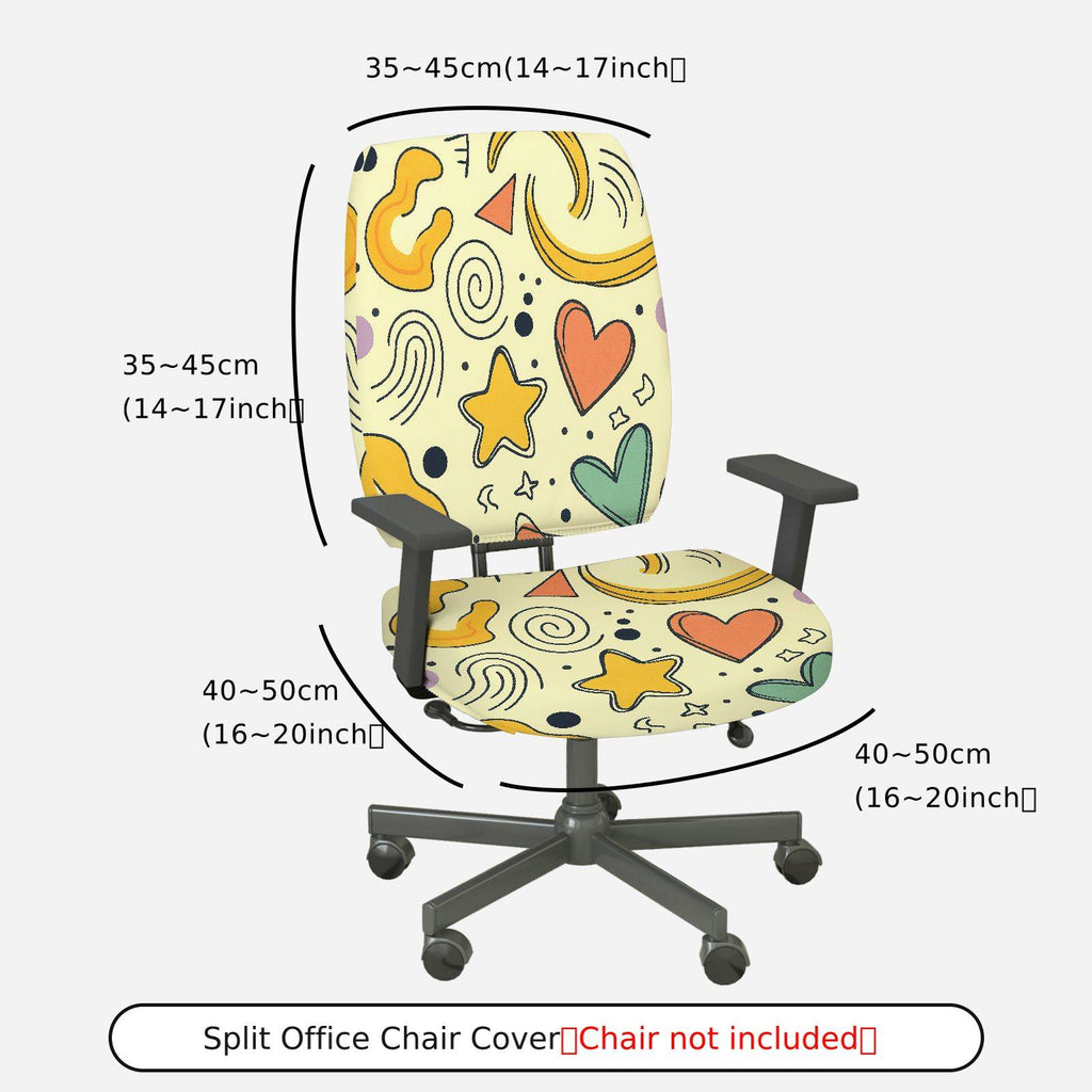 2-Piece Abstract Hearts Stars Swirls Yellow  Computer Chair Cover Set, Seat and Backrest