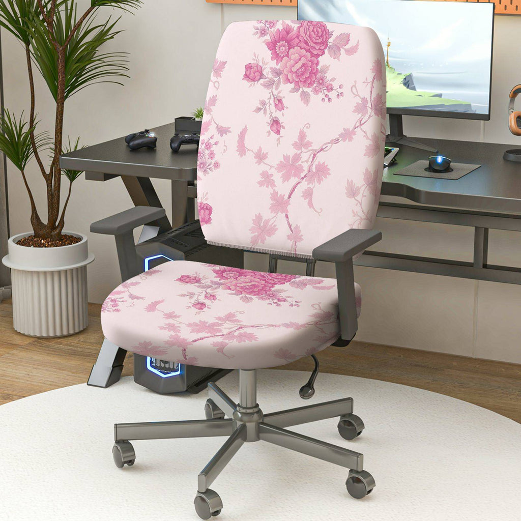 2-Piece Floral Pink Leaf Flower Pattern  Computer Chair Cover Set, Seat and Backrest