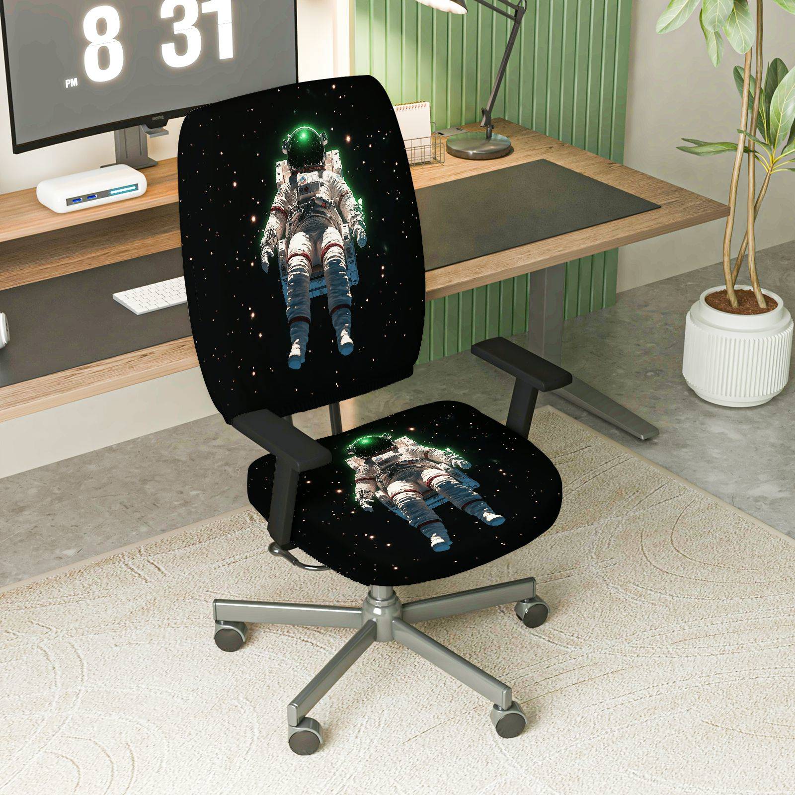 2-Piece Astronaut Galaxy Space Universe Star  Computer Chair Cover Set, Seat and Backrest