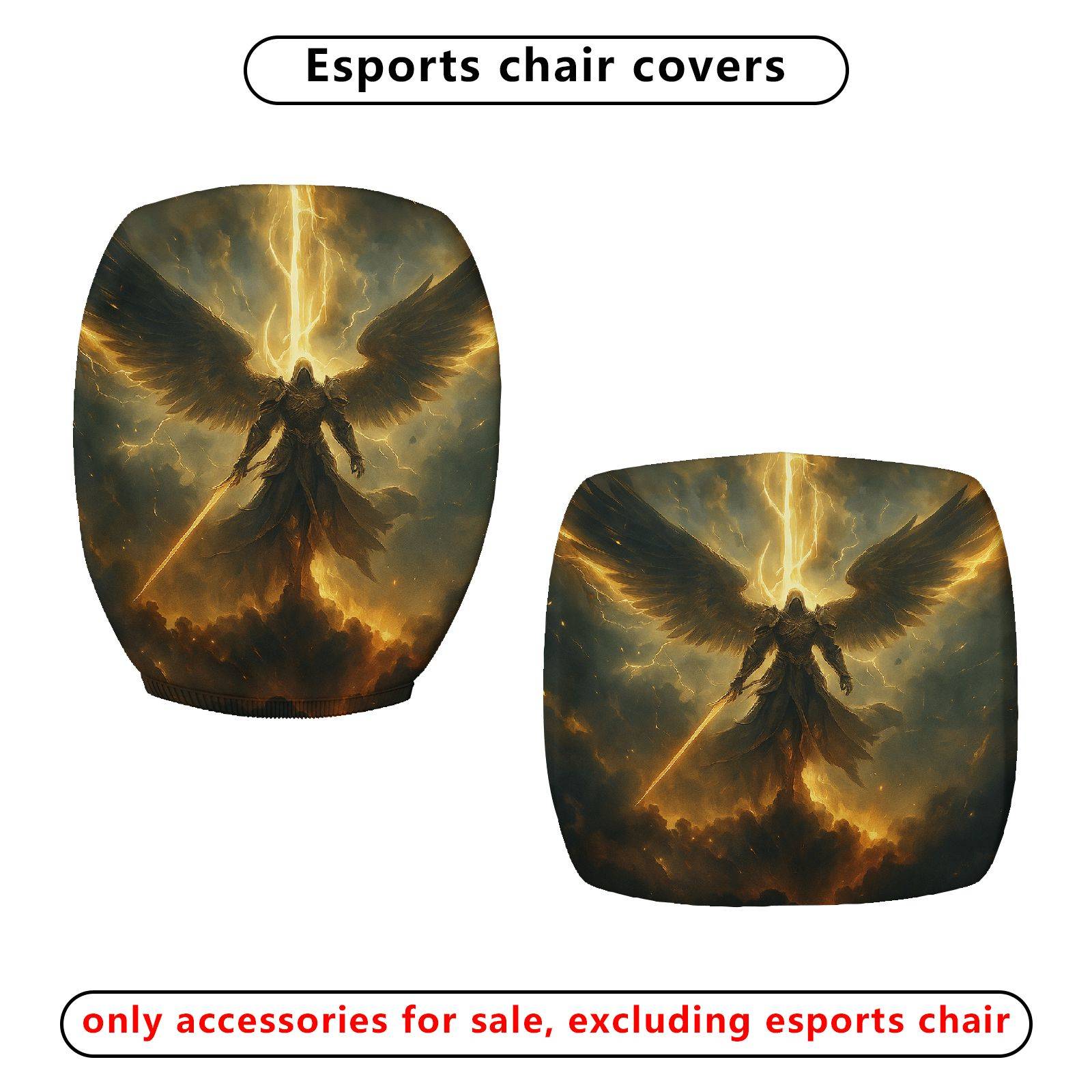 2-Piece Angelic Warrior Fantasy Art Decorative  Computer Chair Cover Set, Seat and Backrest