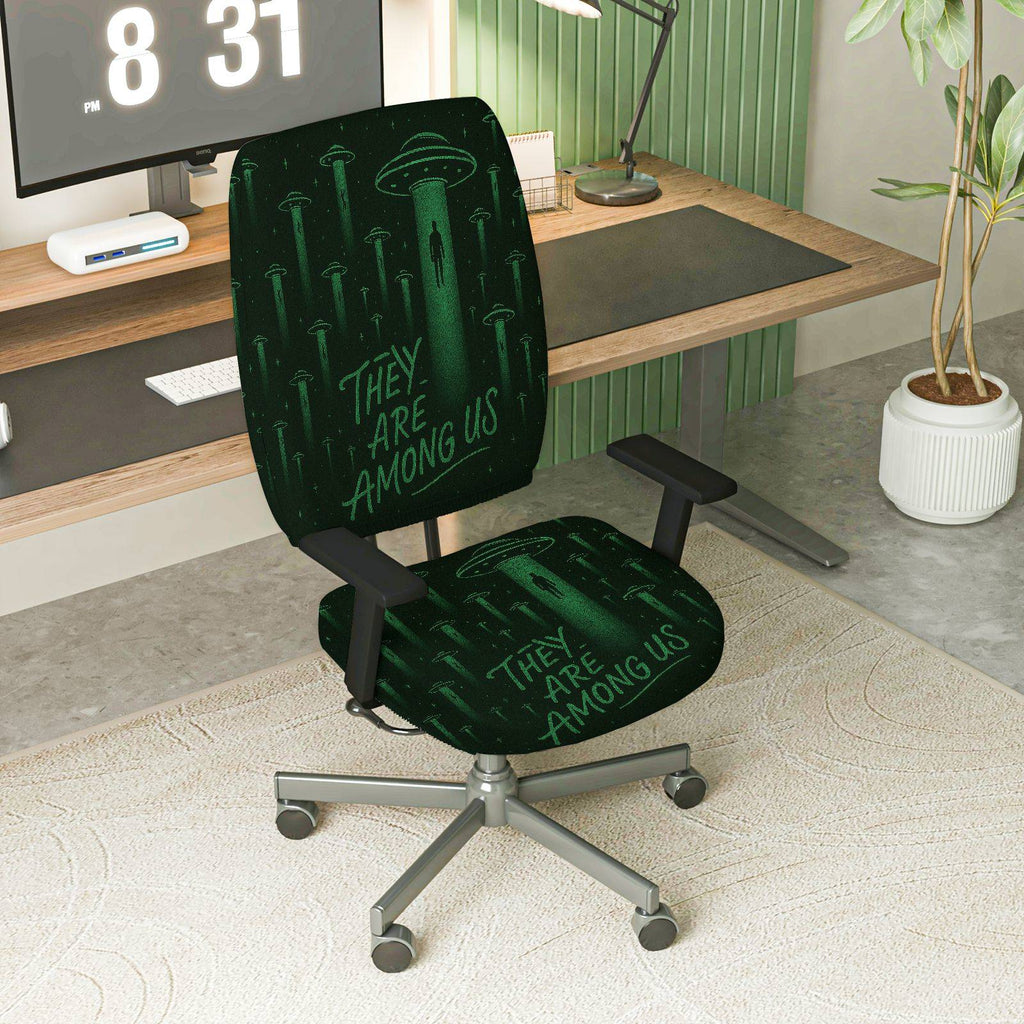 2-Piece Alien Sci-Fi Space Fantasy Halloween  Computer Chair Cover Set, Seat and Backrest