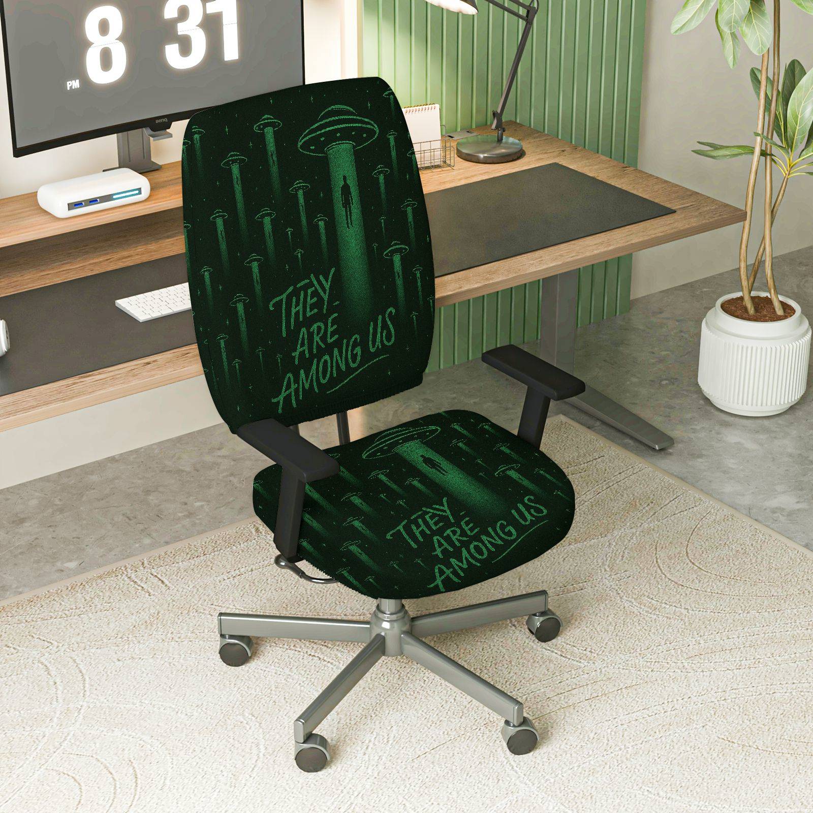 2-Piece Alien Sci-Fi Space Fantasy Halloween  Computer Chair Cover Set, Seat and Backrest