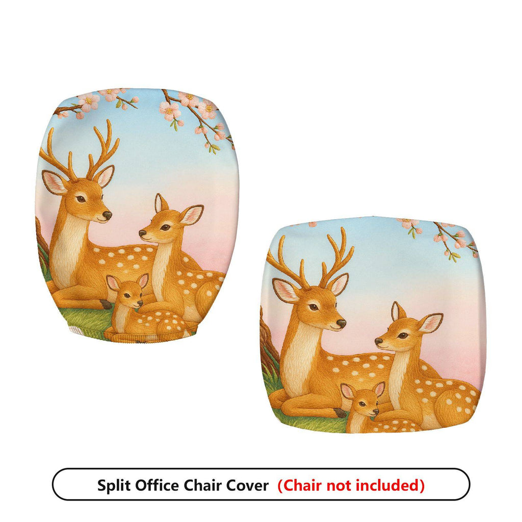 2-Piece Animal Deer Floral Pastoral Spring Festival  Computer Chair Cover Set, Seat and Backrest