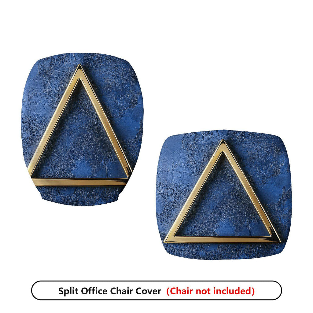2-Piece Geometric Design Modern Blue Gold Triangle  Computer Chair Cover Set, Seat and Backrest