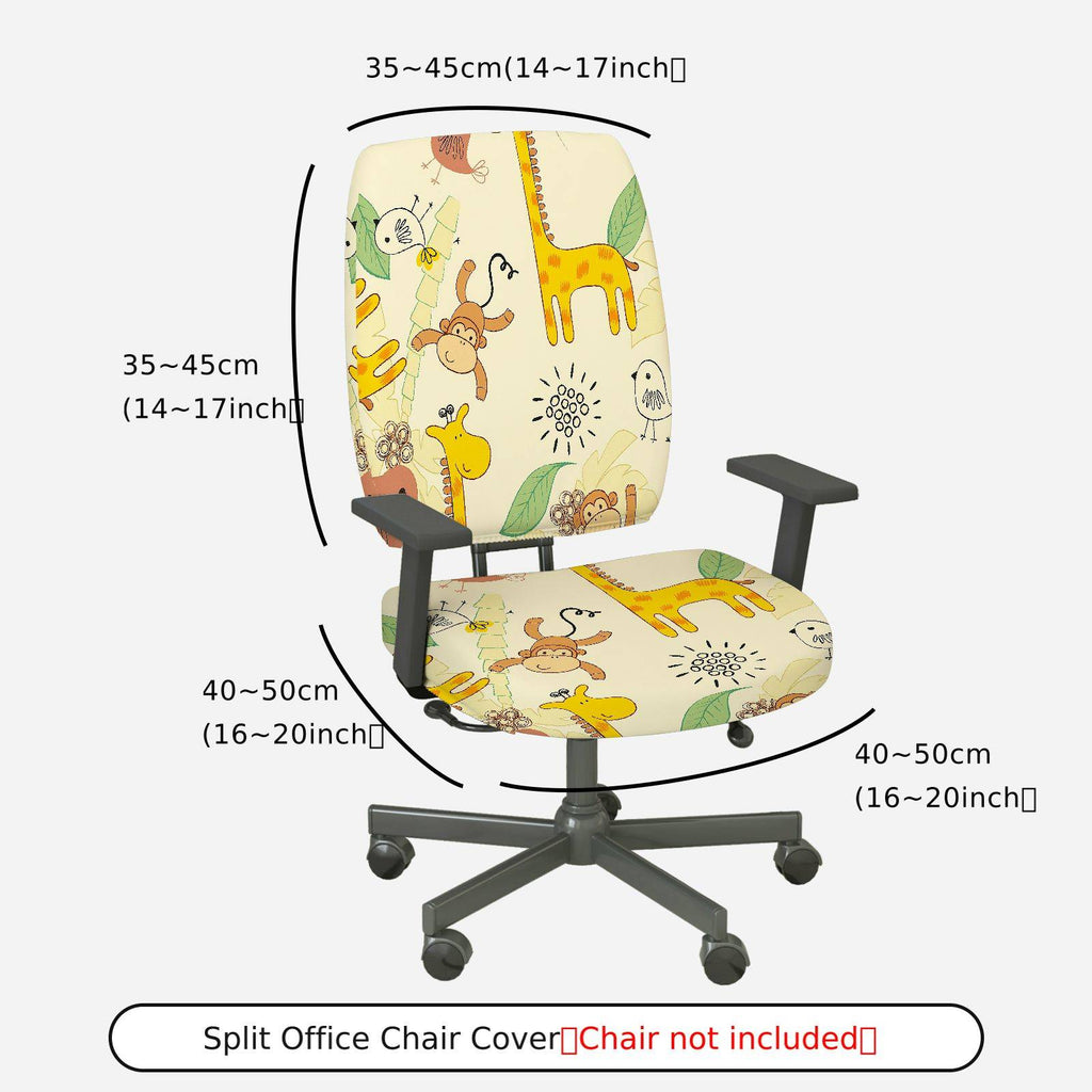 2-Piece Animal Giraffe Monkey Leaf Flower  Computer Chair Cover Set, Seat and Backrest