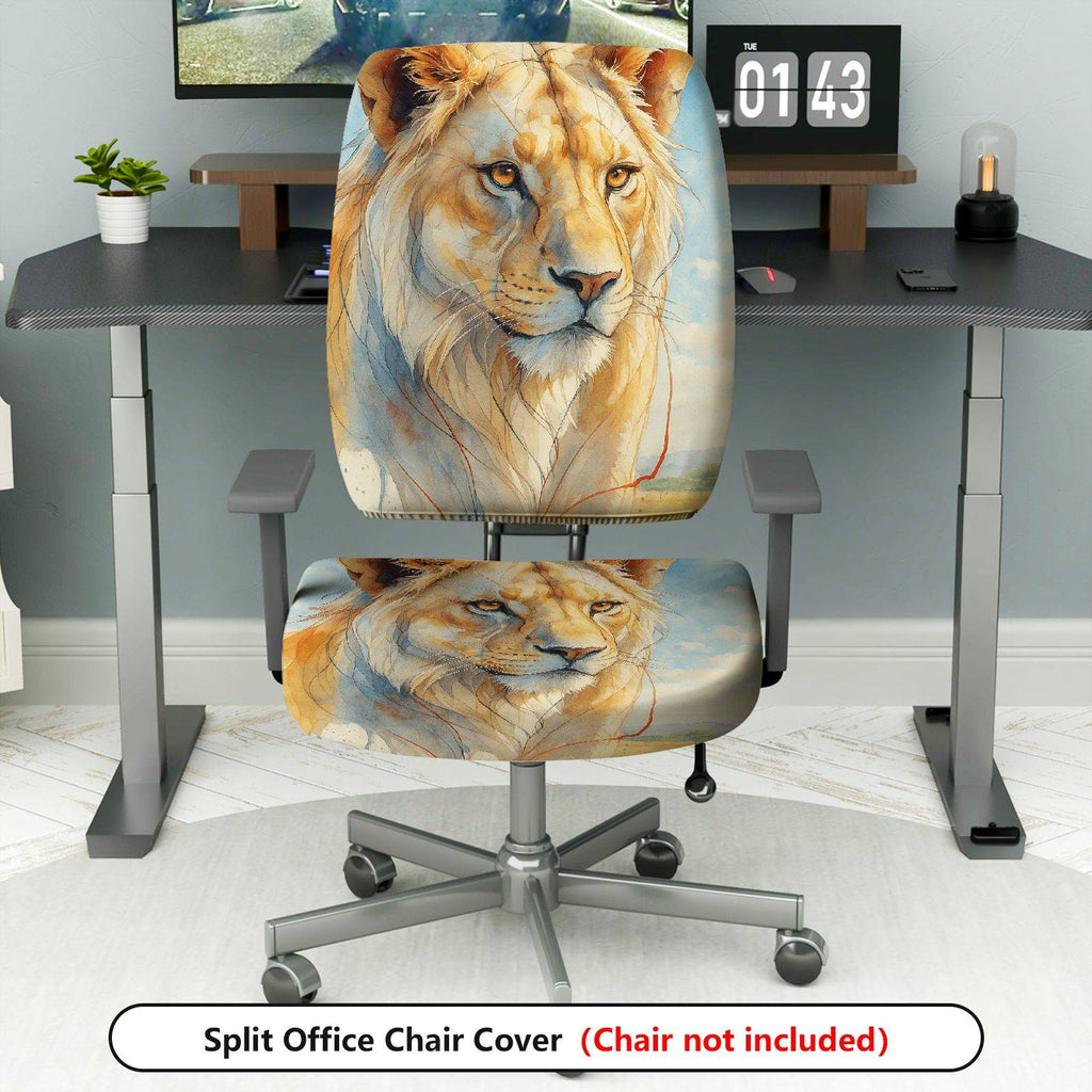2-Piece Animal Lion Wildlife Art  Computer Chair Cover Set, Seat and Backrest