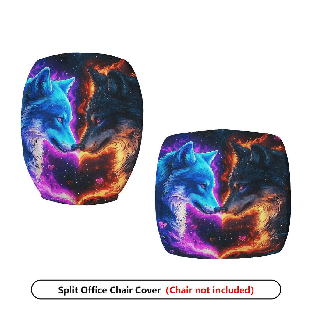 2-Piece Blue Red Wolf Galaxy Heart Creative Romance  Computer Chair Cover Set, Seat and Backrest