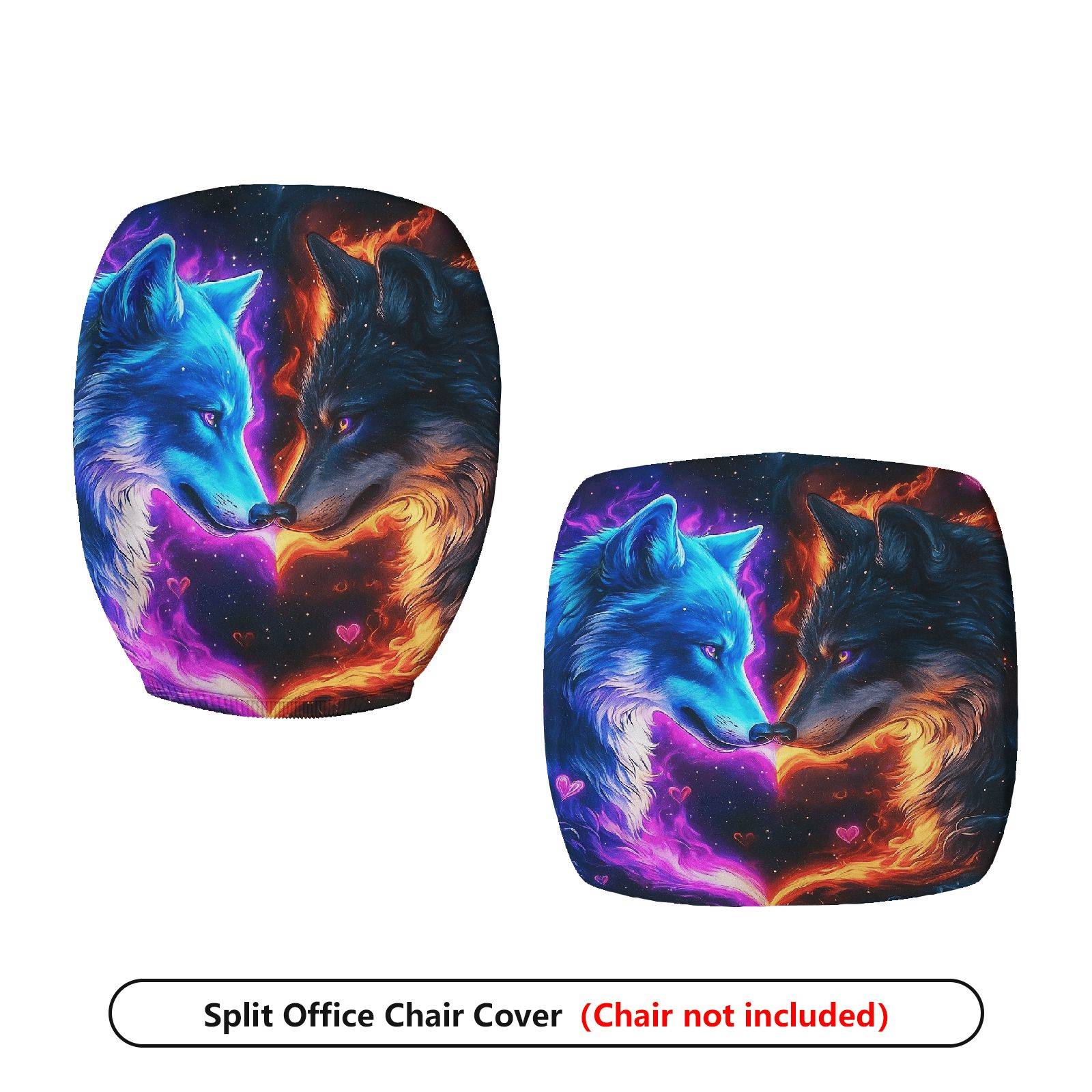 2-Piece Blue Red Wolf Galaxy Heart Creative Romance  Computer Chair Cover Set, Seat and Backrest