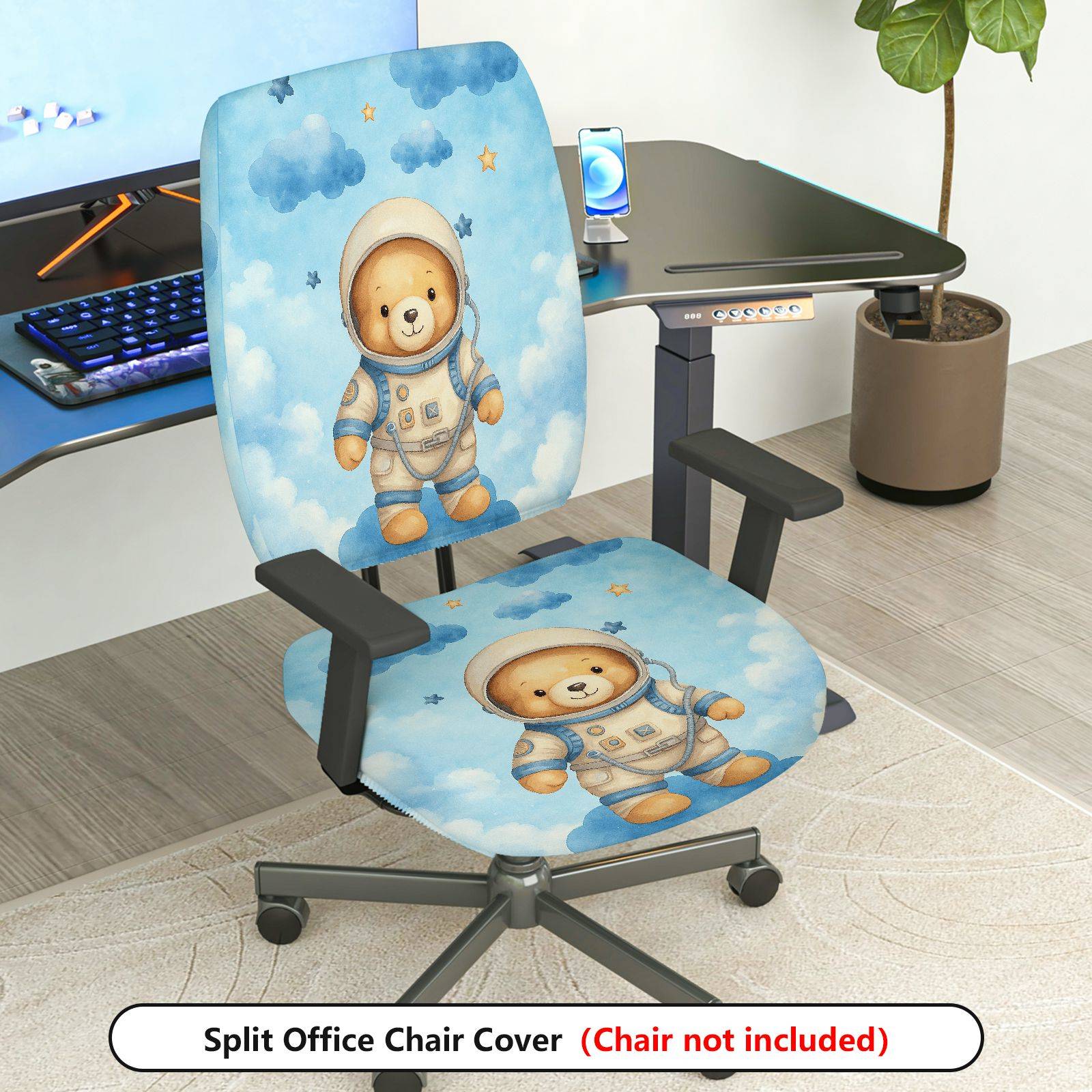 2-Piece Astronaut Bear Cloud Star Sky  Computer Chair Cover Set, Seat and Backrest