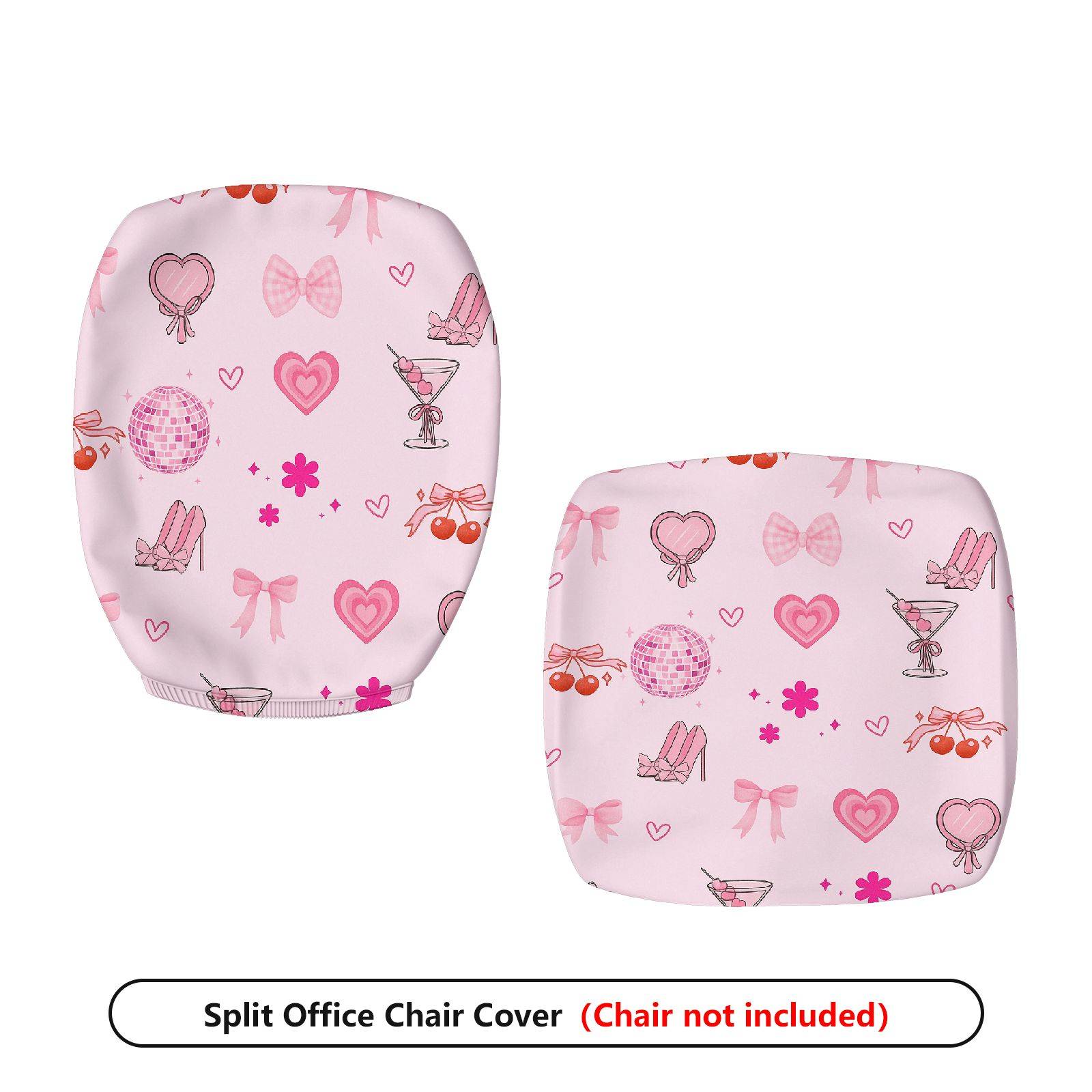 2-Piece Pink Romantic Heart Bow Cherry Flower  Computer Chair Cover Set, Seat and Backrest