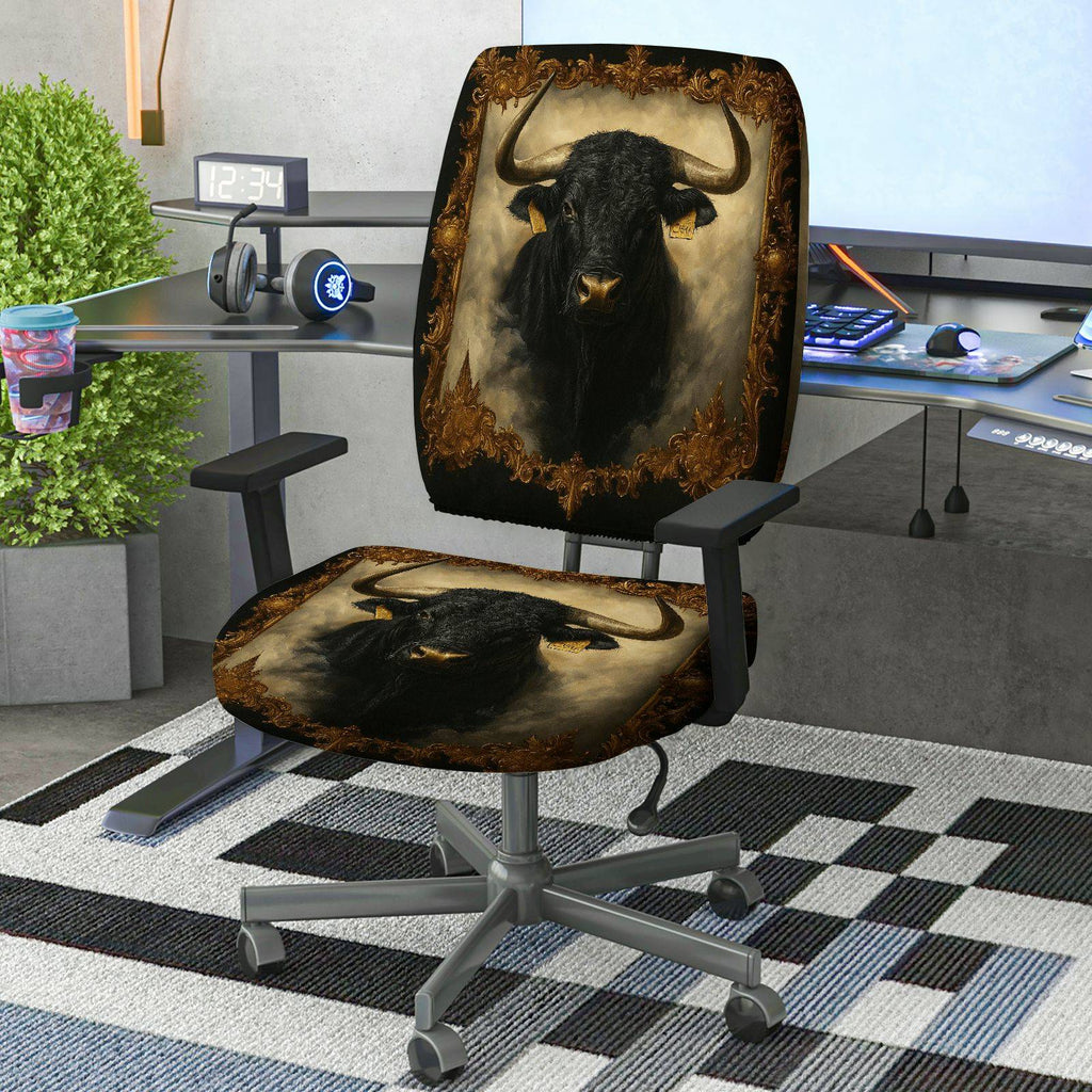 2-Piece Animal Bull Art Vintage Retro Brown Black  Computer Chair Cover Set, Seat and Backrest