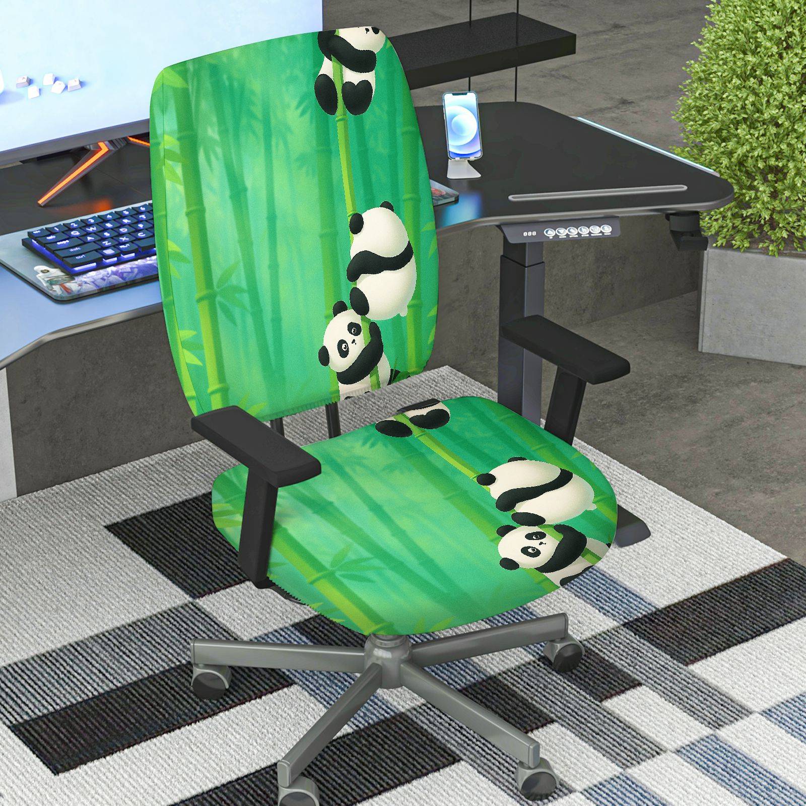 2-Piece Bamboo Panda Green Nature Animal Cute  Computer Chair Cover Set, Seat and Backrest