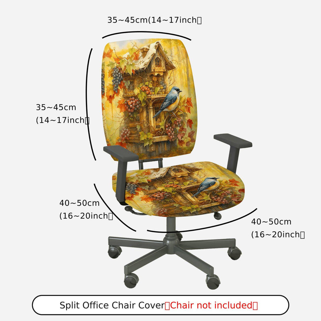 2-Piece Autumn Birdhouse Grapes Leaves Cozy Nature  Computer Chair Cover Set, Seat and Backrest
