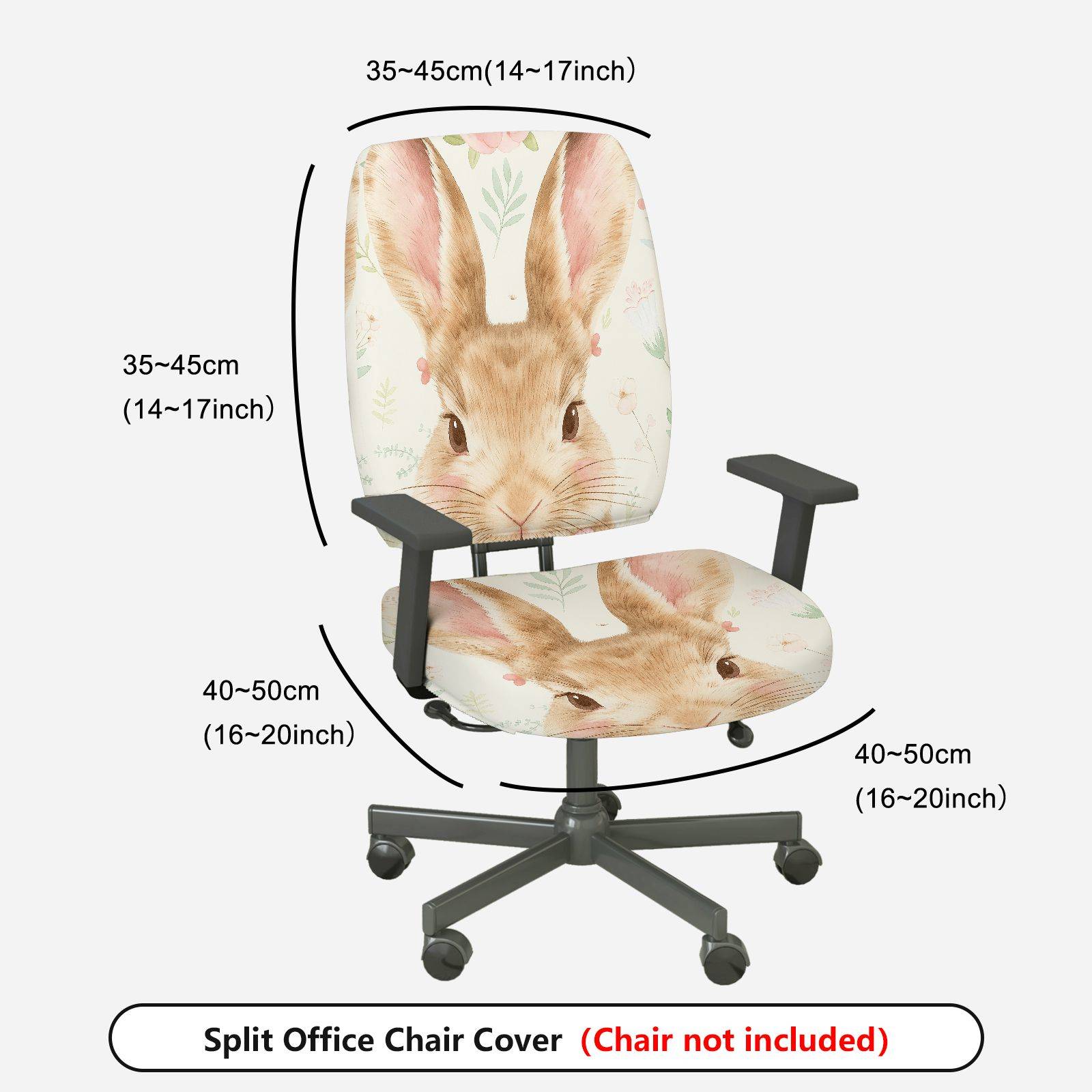2-Piece Bunny Pastoral Animal Floral Cute Easter  Computer Chair Cover Set, Seat and Backrest