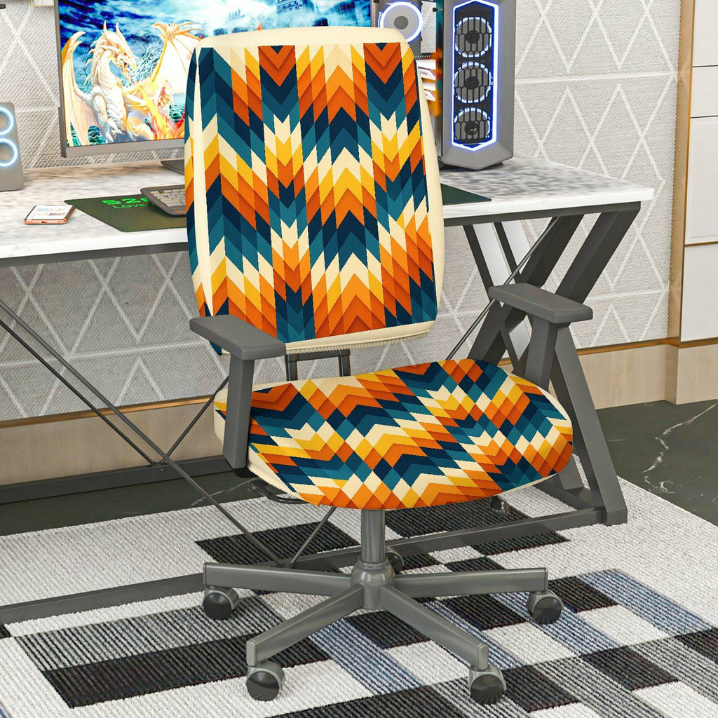 2-Piece Colorful Geometric Wave Pattern  Computer Chair Cover Set, Seat and Backrest