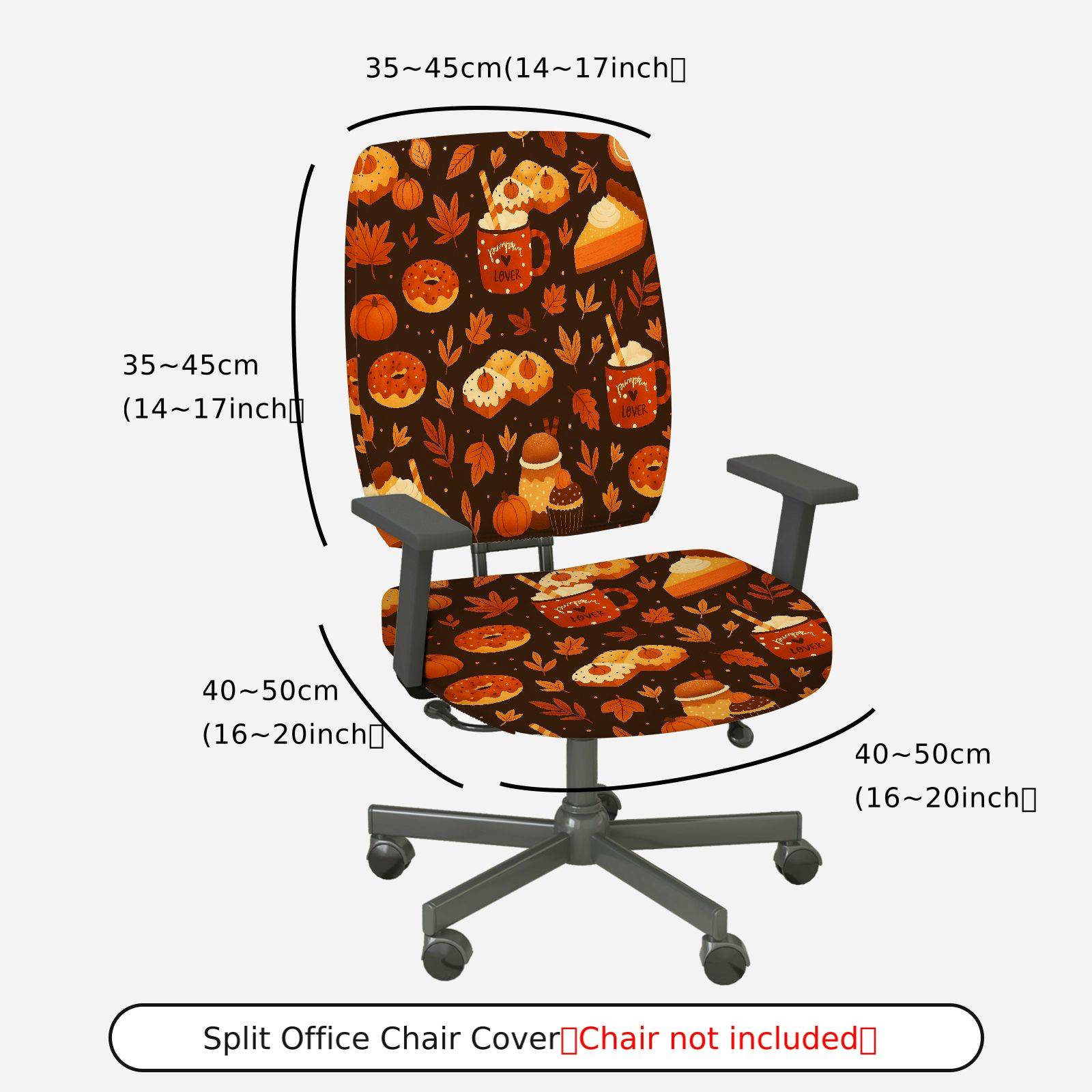 2-Piece Autumn Pumpkin Thanksgiving Dessert Coffee  Computer Chair Cover Set, Seat and Backrest