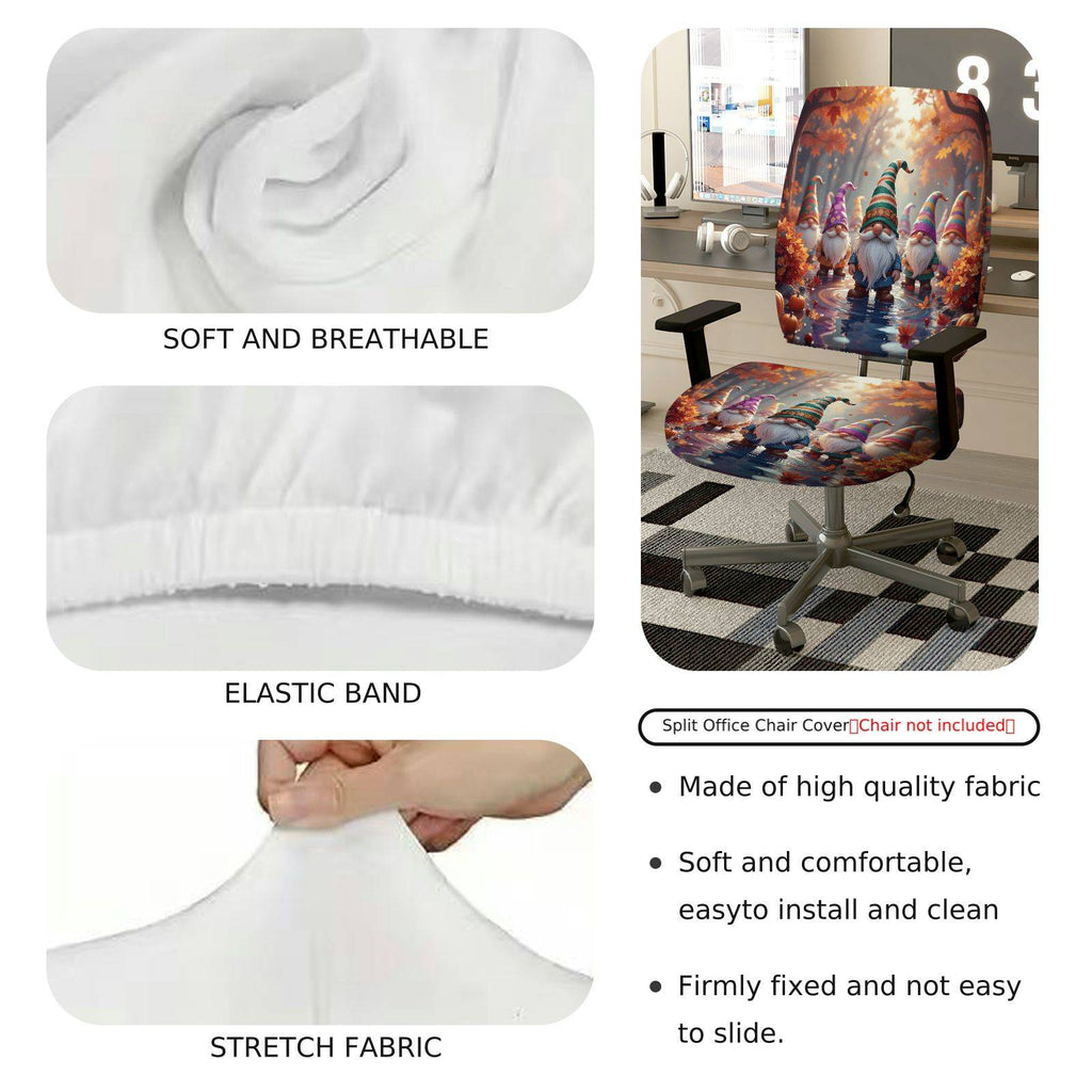 2-Piece Autumn Fairy Gnome Forest Pumpkin Seasonal  Computer Chair Cover Set, Seat and Backrest