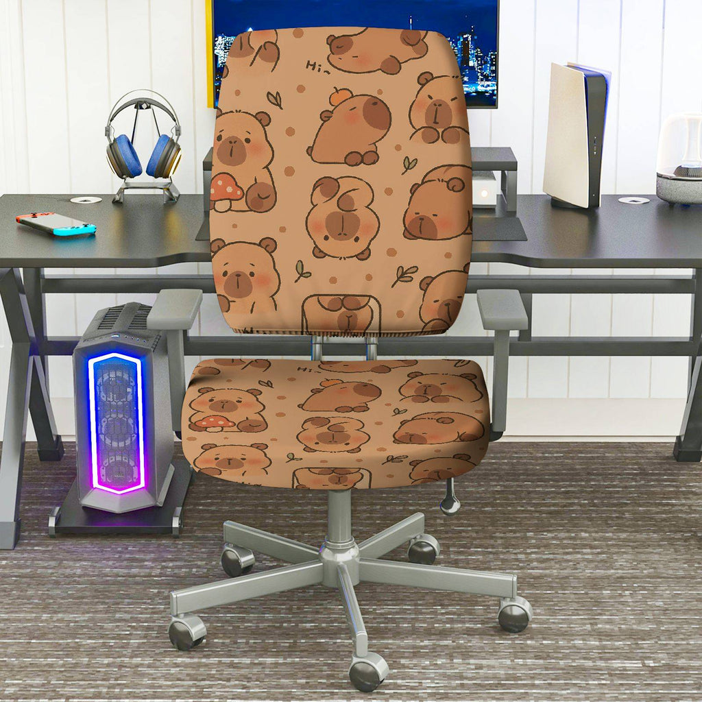 2-Piece Animal Bear Pattern Printed  Computer Chair Cover Set, Seat and Backrest