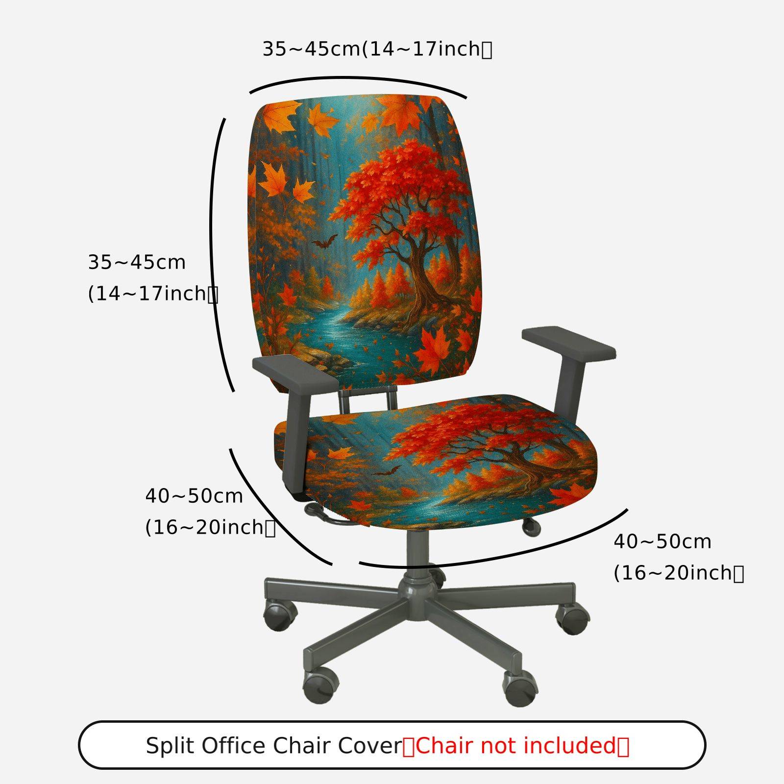 2-Piece Autumn Maple Tree River Bat Leaves  Computer Chair Cover Set, Seat and Backrest