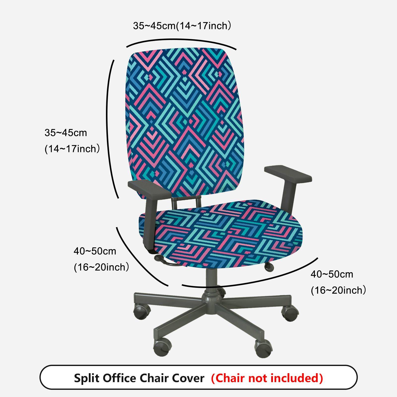 2-Piece Geometric Pattern Colorful Adjustable Modern  Computer Chair Cover Set, Seat and Backrest