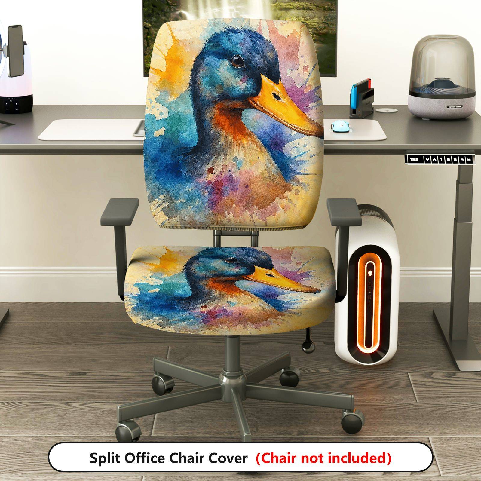 2-Piece Animal Duck Watercolor Art Vibrant Pattern  Computer Chair Cover Set, Seat and Backrest