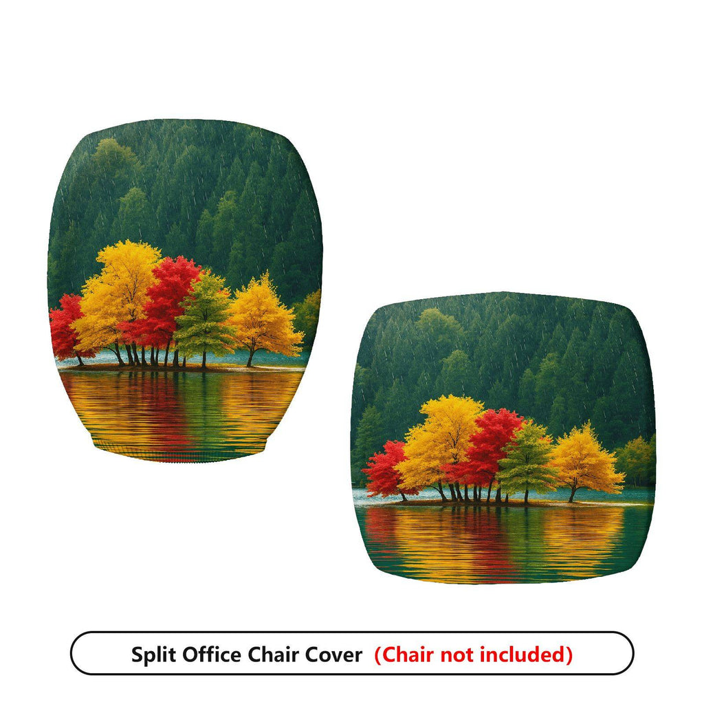 2-Piece Autumn Nature Landscape Forest Lake Home  Computer Chair Cover Set, Seat and Backrest
