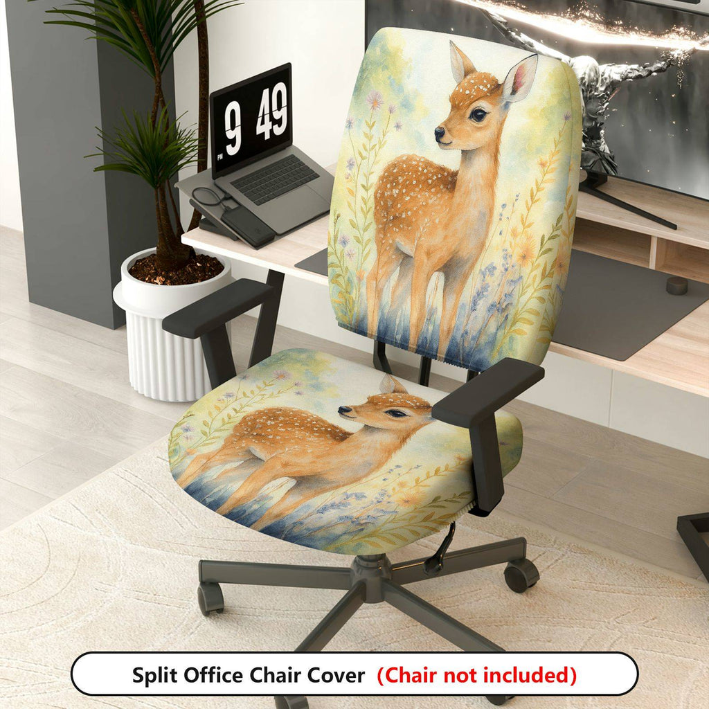2-Piece Animal Forest Deer Nature Art  Computer Chair Cover Set, Seat and Backrest
