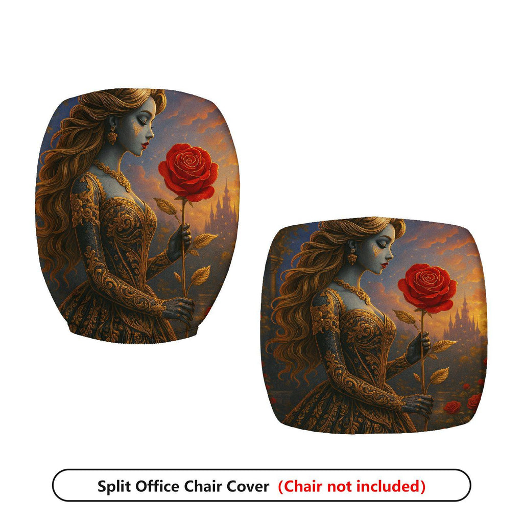 2-Piece Artistic Romantic Rose Woman Graphic  Computer Chair Cover Set, Seat and Backrest