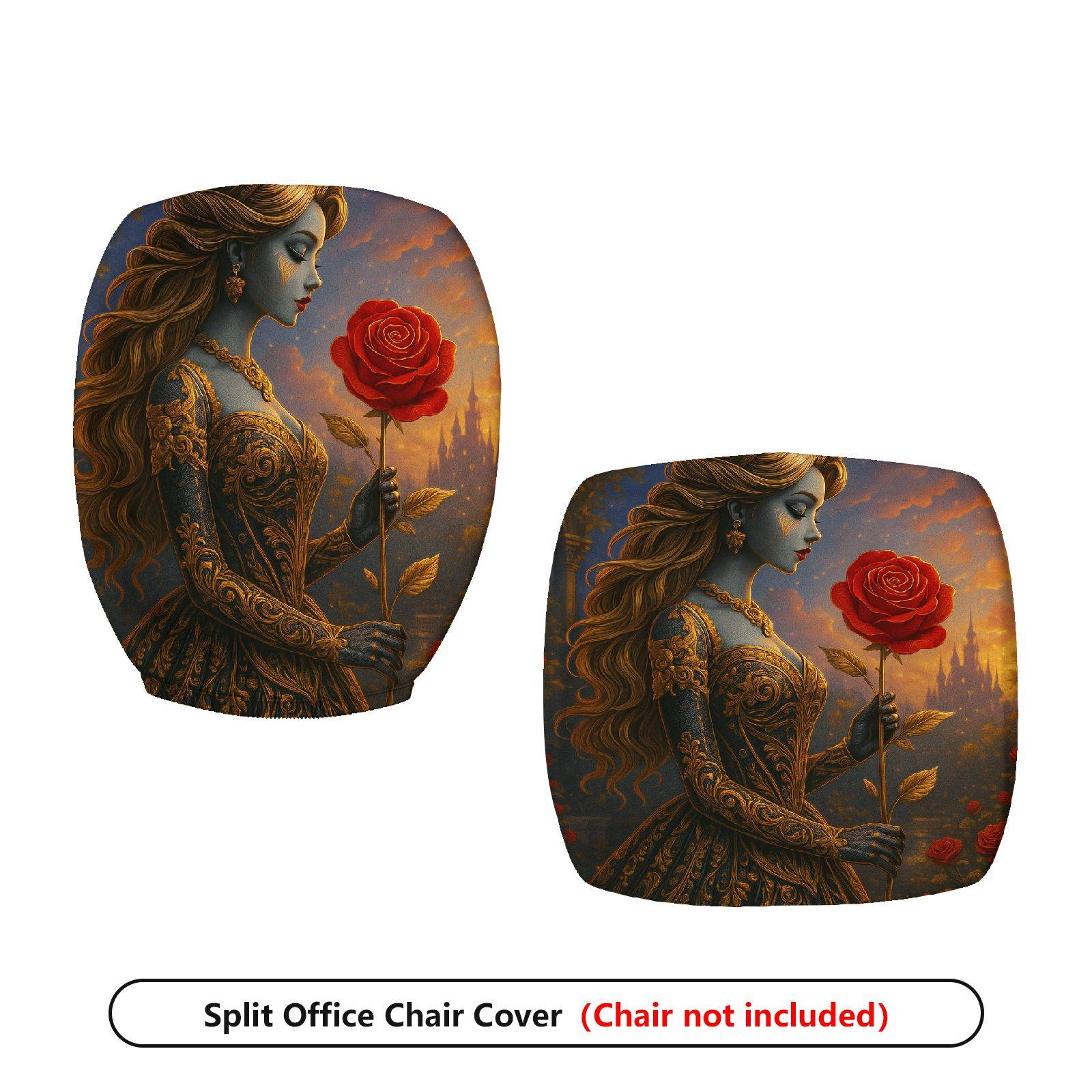 2-Piece Artistic Romantic Rose Woman Graphic  Computer Chair Cover Set, Seat and Backrest