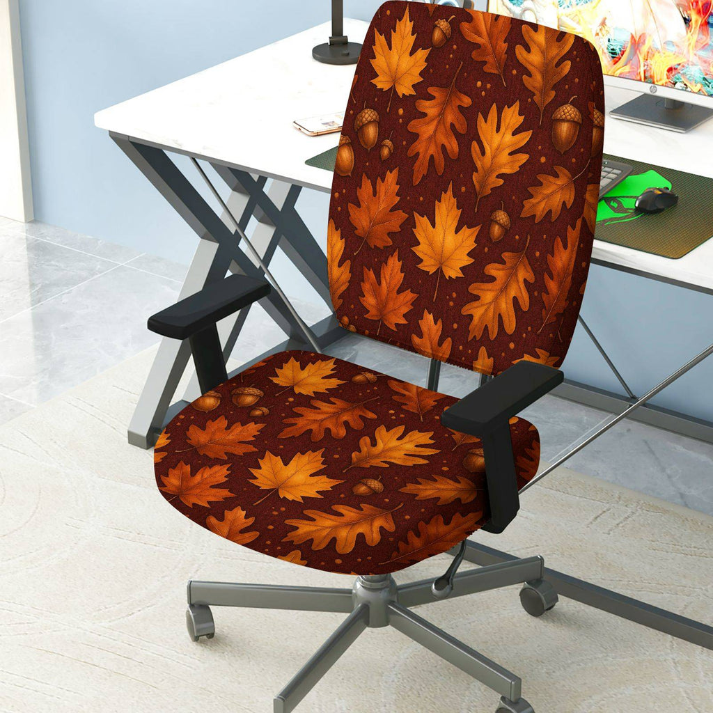 2-Piece Autumn Maple Leaf Acorn Pattern Decorative  Computer Chair Cover Set, Seat and Backrest