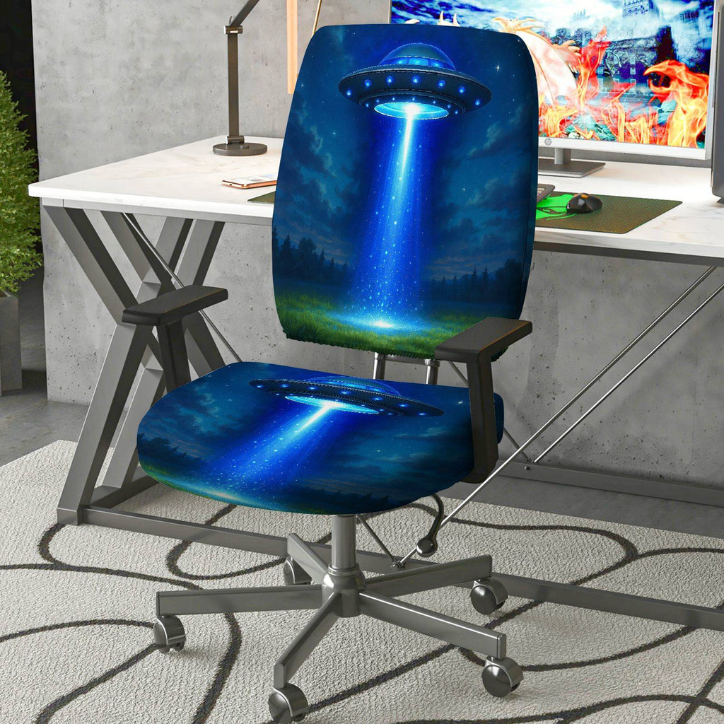 2-Piece Alien Space Galaxy Blue Sci-Fi  Computer Chair Cover Set, Seat and Backrest