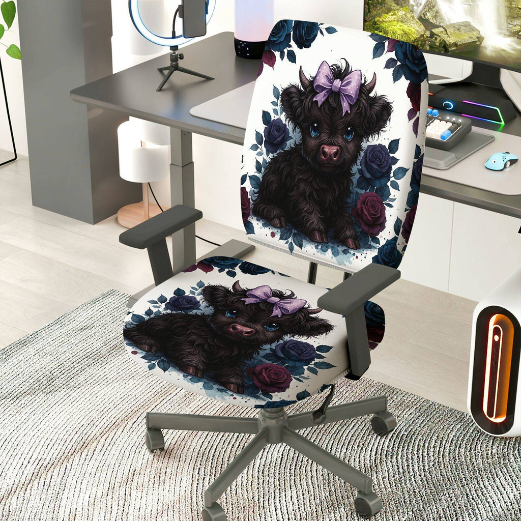 2-Piece Cute Puppy Flower Bow  Computer Chair Cover Set, Seat and Backrest