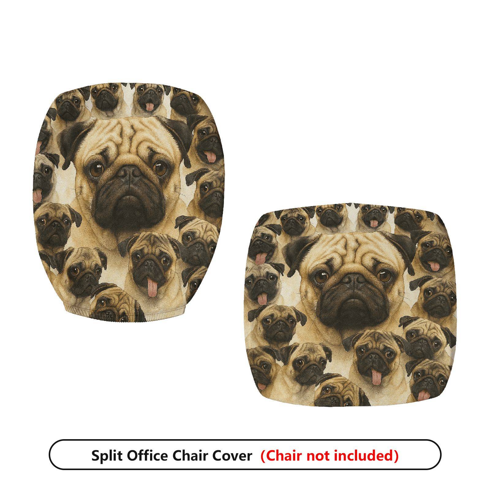 2-Piece Pug Dog Animal Print Cute Funny  Computer Chair Cover Set, Seat and Backrest