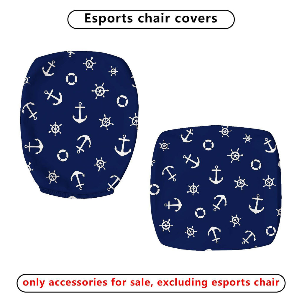 2-Piece Anchor Nautical Marine Ocean Ship  Computer Chair Cover Set, Seat and Backrest