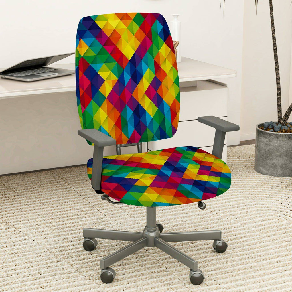 2-Piece Colorful Geometric Pattern Modern Multi-Color Decorative  Computer Chair Cover Set, Seat and Backrest