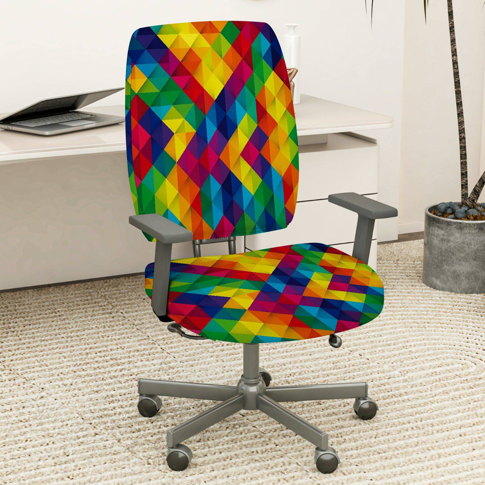 2-Piece Colorful Geometric Pattern Modern Multi-Color Decorative  Computer Chair Cover Set, Seat and Backrest