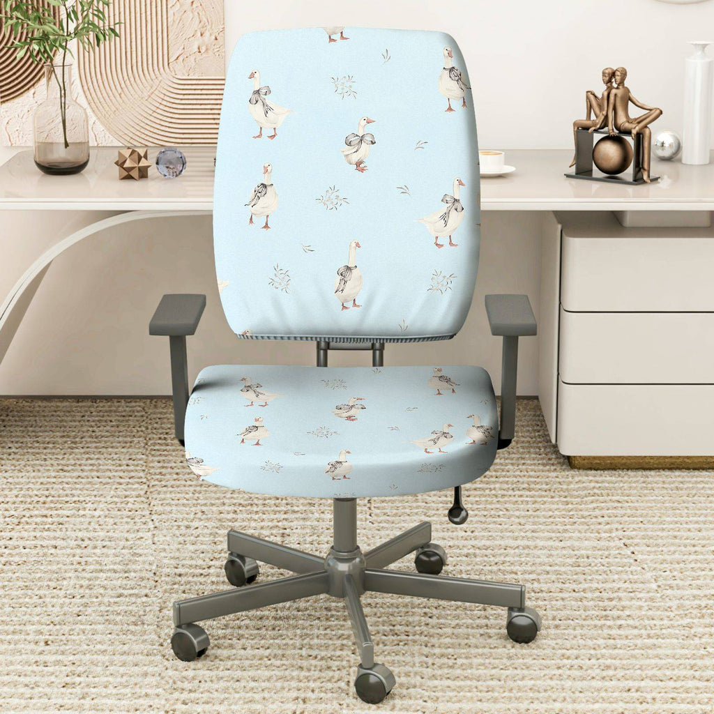 2-Piece Animal Duck Pastel Blue Fun Cute  Computer Chair Cover Set, Seat and Backrest
