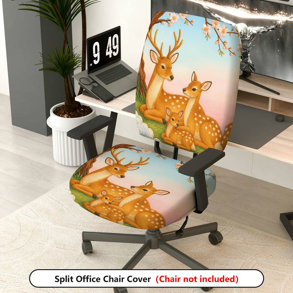 2-Piece Animal Deer Floral Pastoral Spring Festival  Computer Chair Cover Set, Seat and Backrest