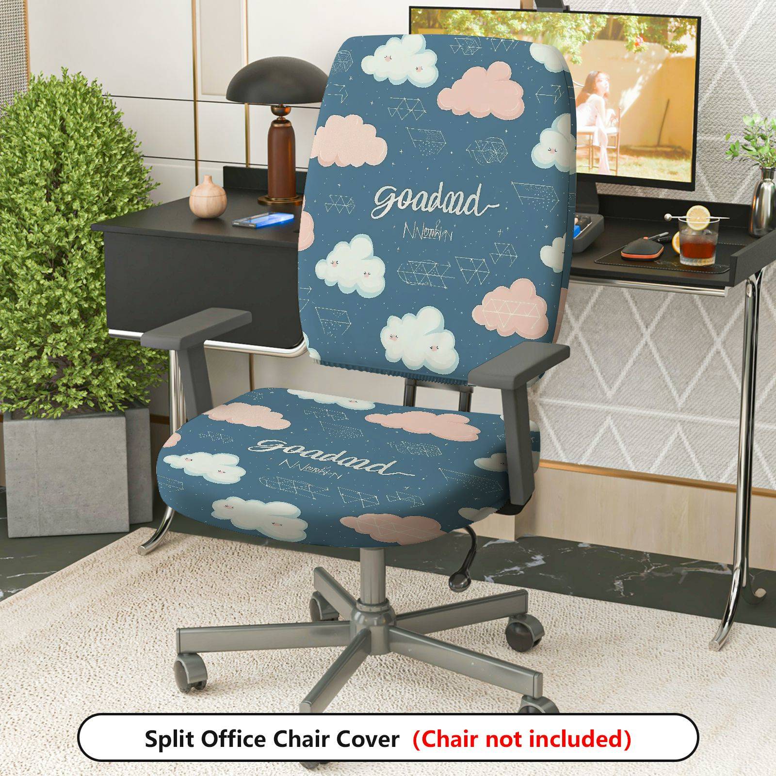 2-Piece Cute Cloud Sky Geometric  Computer Chair Cover Set, Seat and Backrest