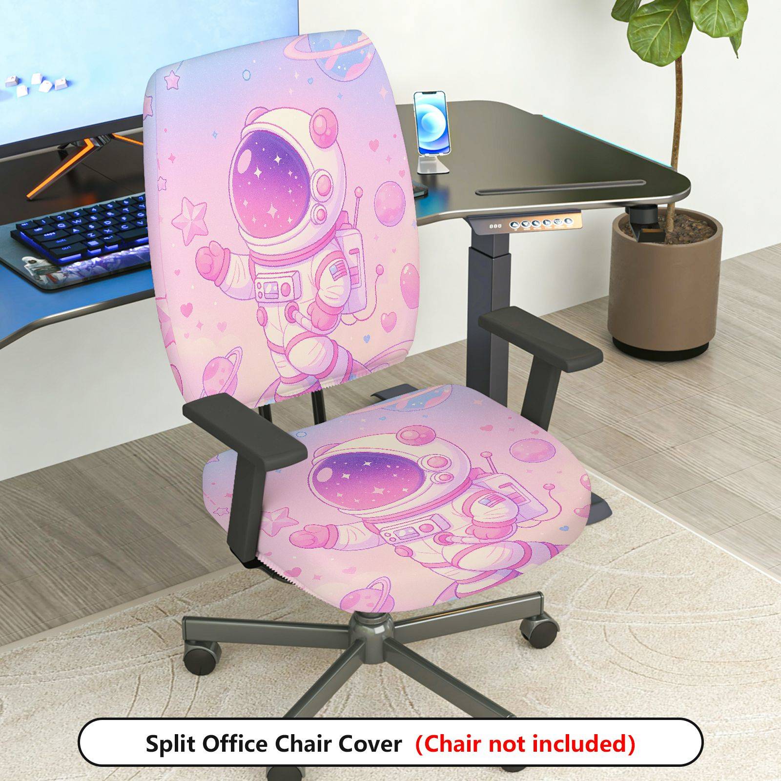 2-Piece Astronaut Galaxy Stars Space Pink  Computer Chair Cover Set, Seat and Backrest