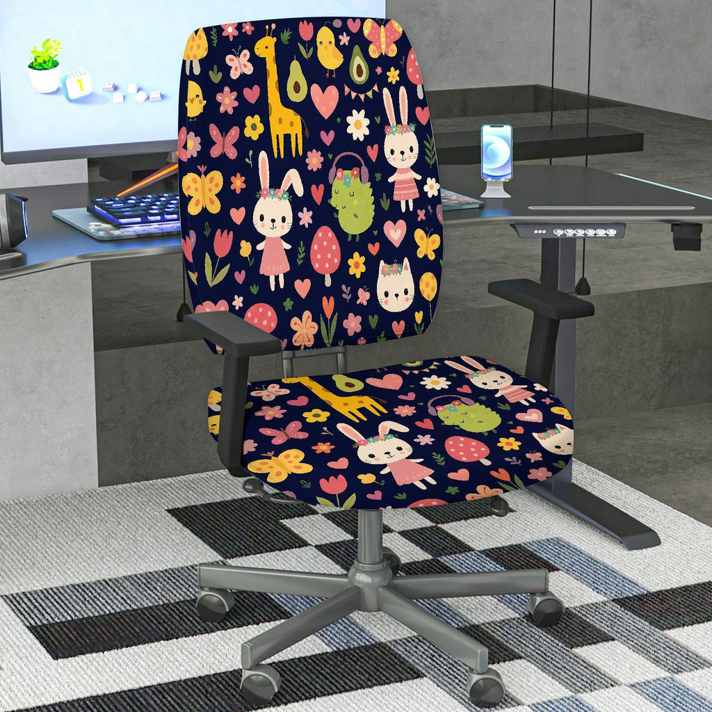 2-Piece Animal Floral Heart Nature Spring  Computer Chair Cover Set, Seat and Backrest