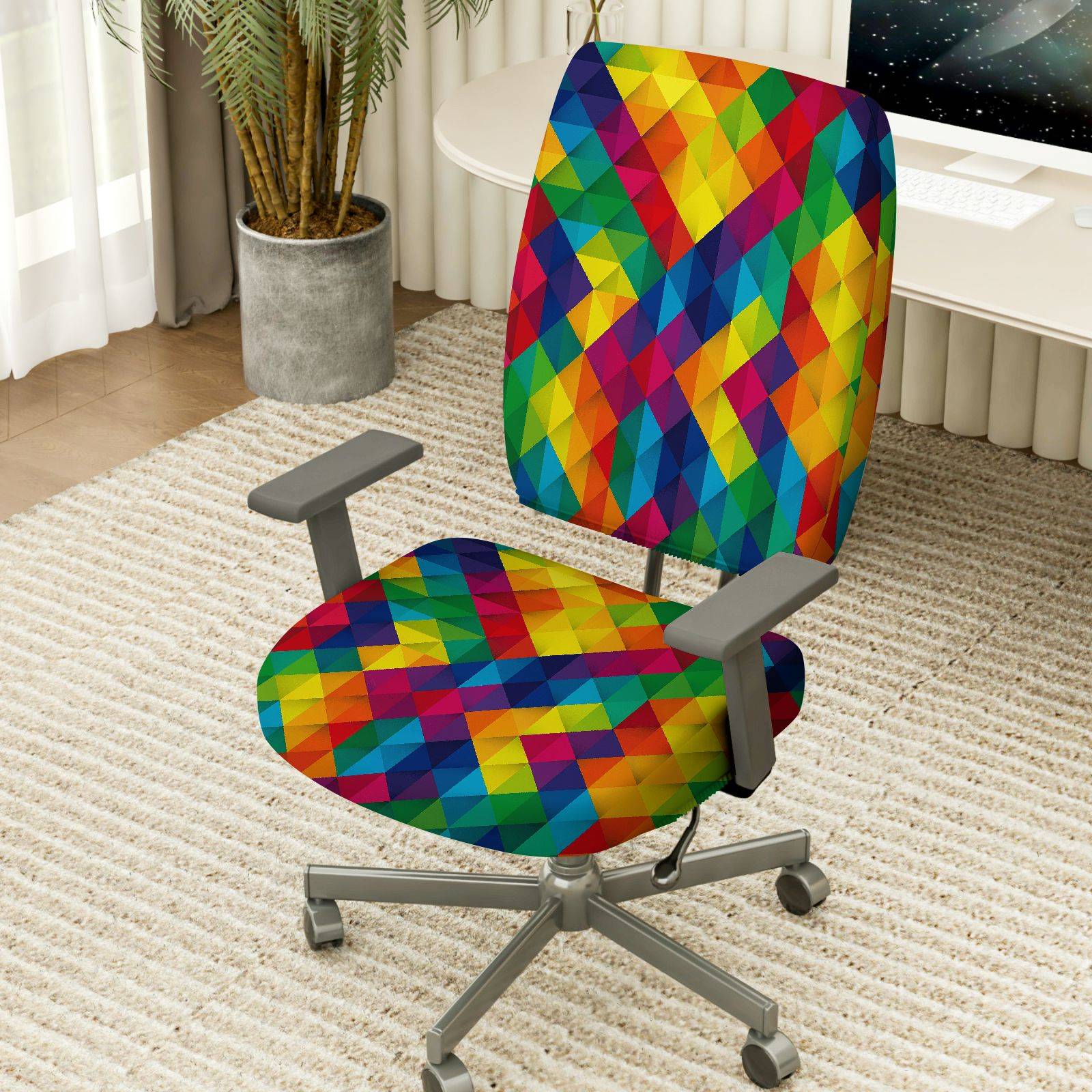 2-Piece Colorful Geometric Pattern Modern Multi-Color Decorative  Computer Chair Cover Set, Seat and Backrest