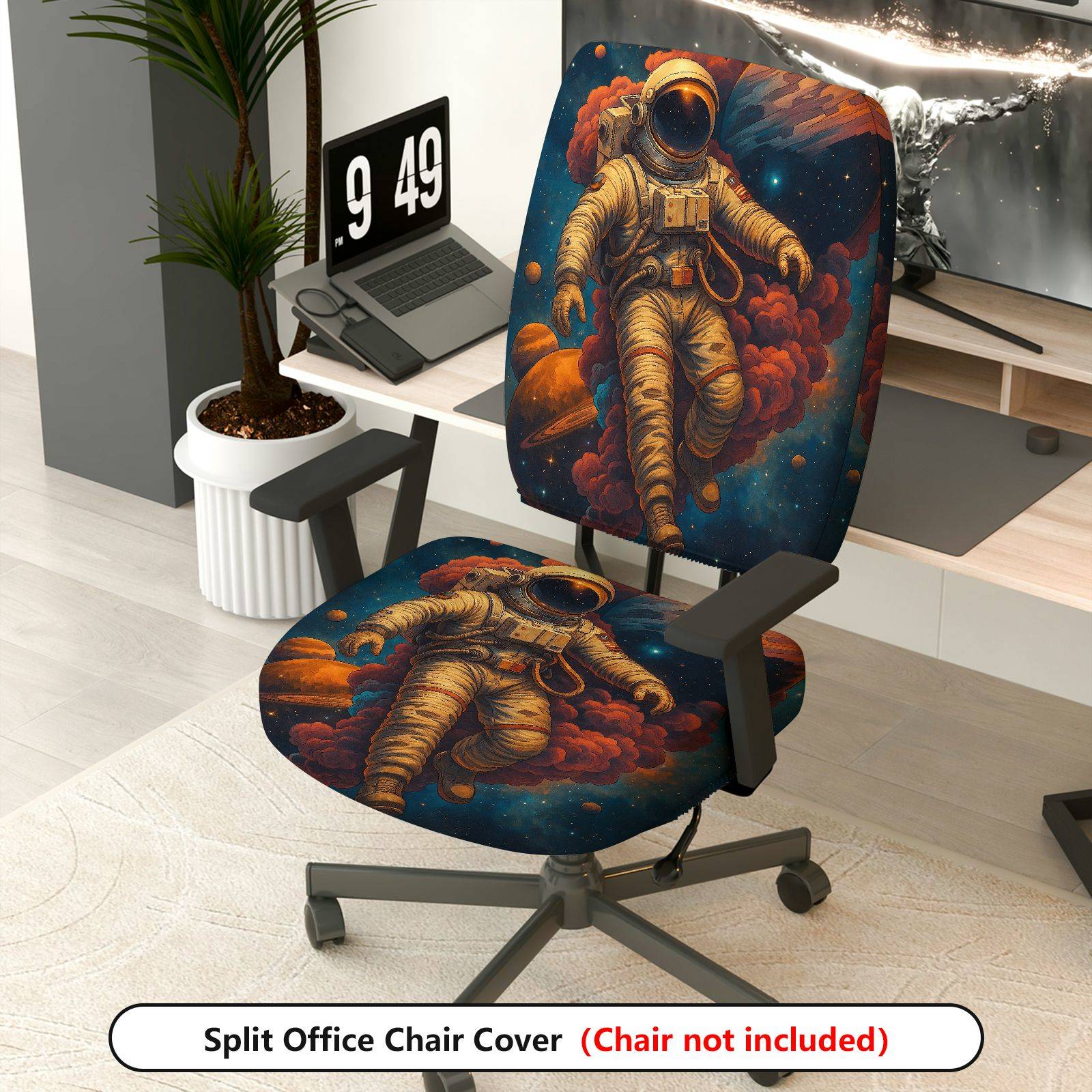 2-Piece Astronaut Galaxy Space Adventure Cosmic  Computer Chair Cover Set, Seat and Backrest
