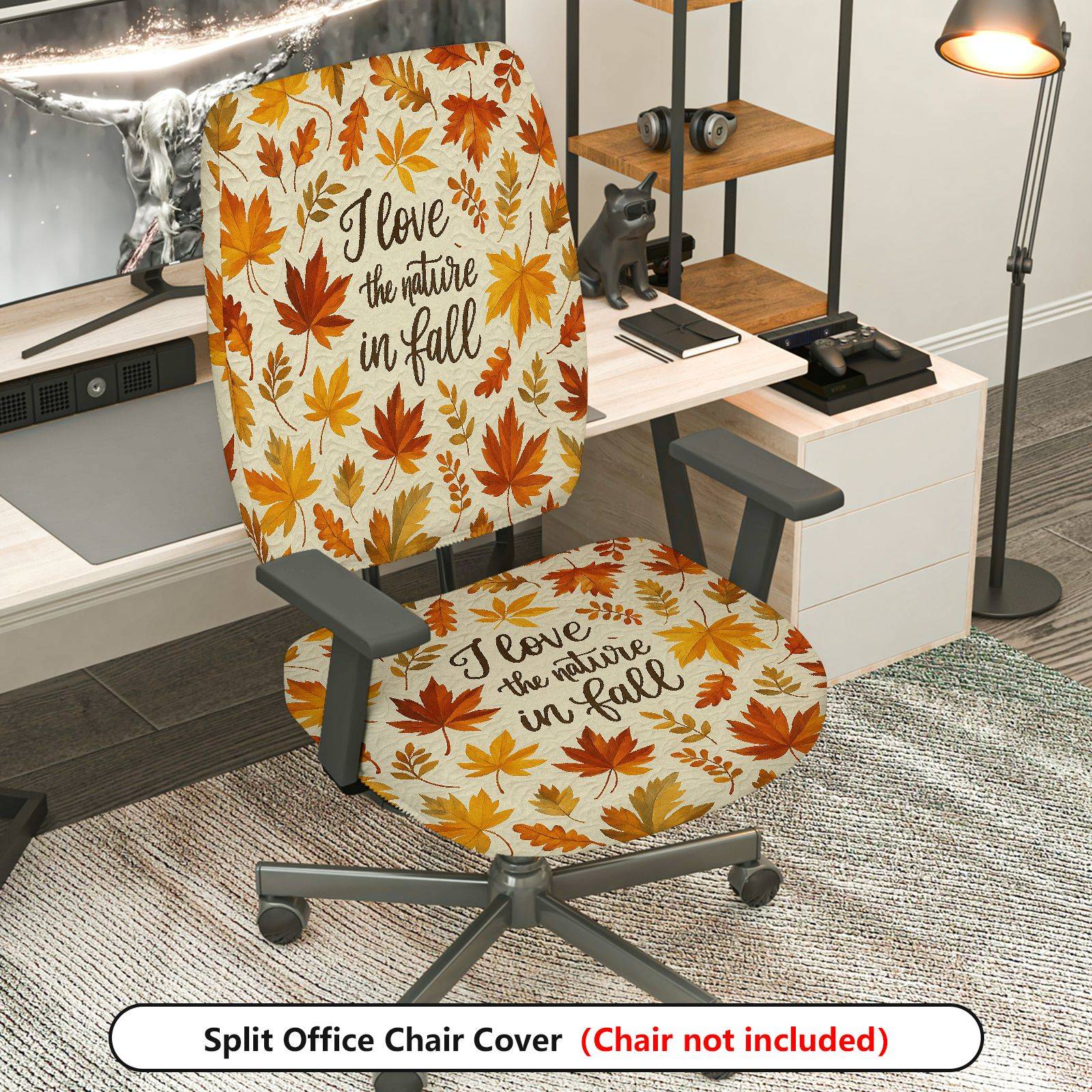 2-Piece Autumn Fall Leaves Pattern Nature  Computer Chair Cover Set, Seat and Backrest