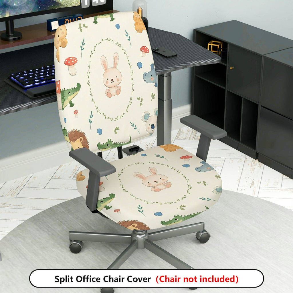 2-Piece Cute Animal Rabbit Dinosaur Mushroom Forest  Computer Chair Cover Set, Seat and Backrest