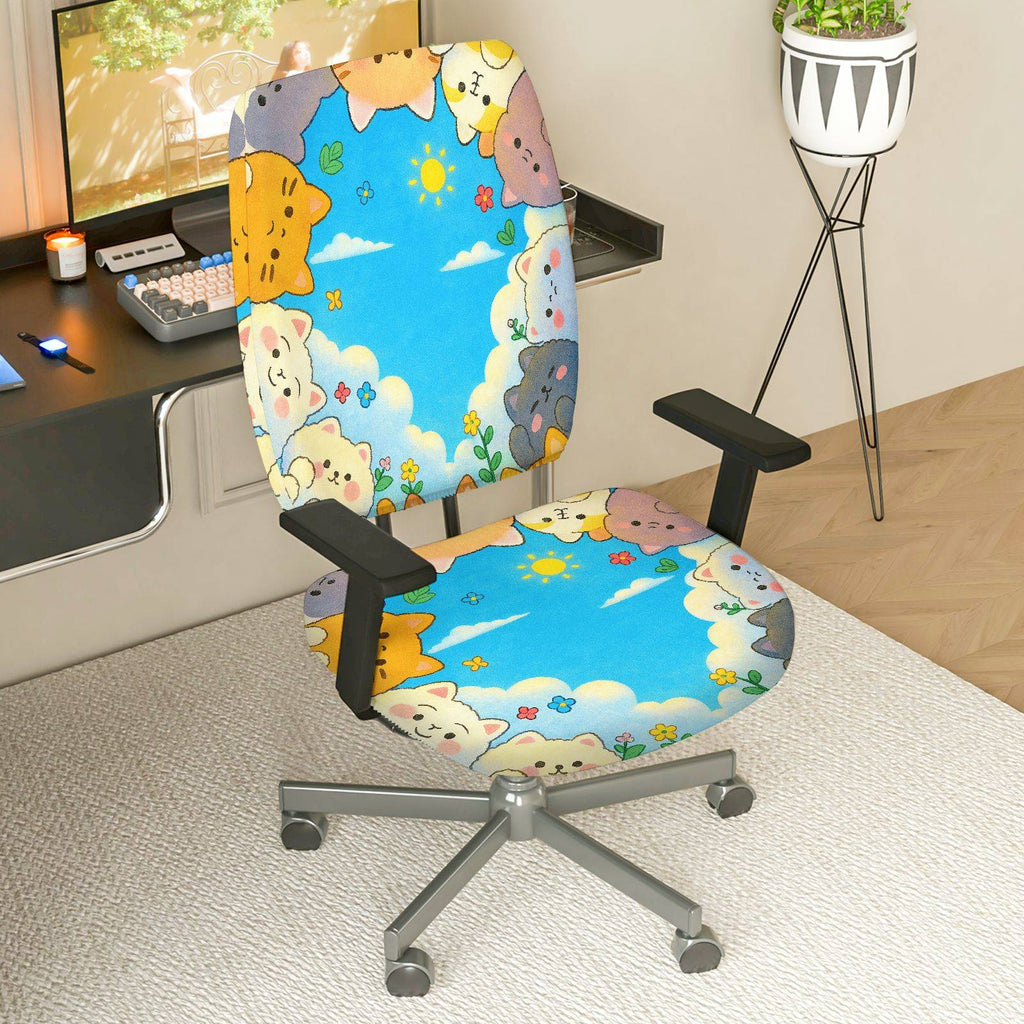 2-Piece Animal Cloud Sky Floral Colorful  Computer Chair Cover Set, Seat and Backrest